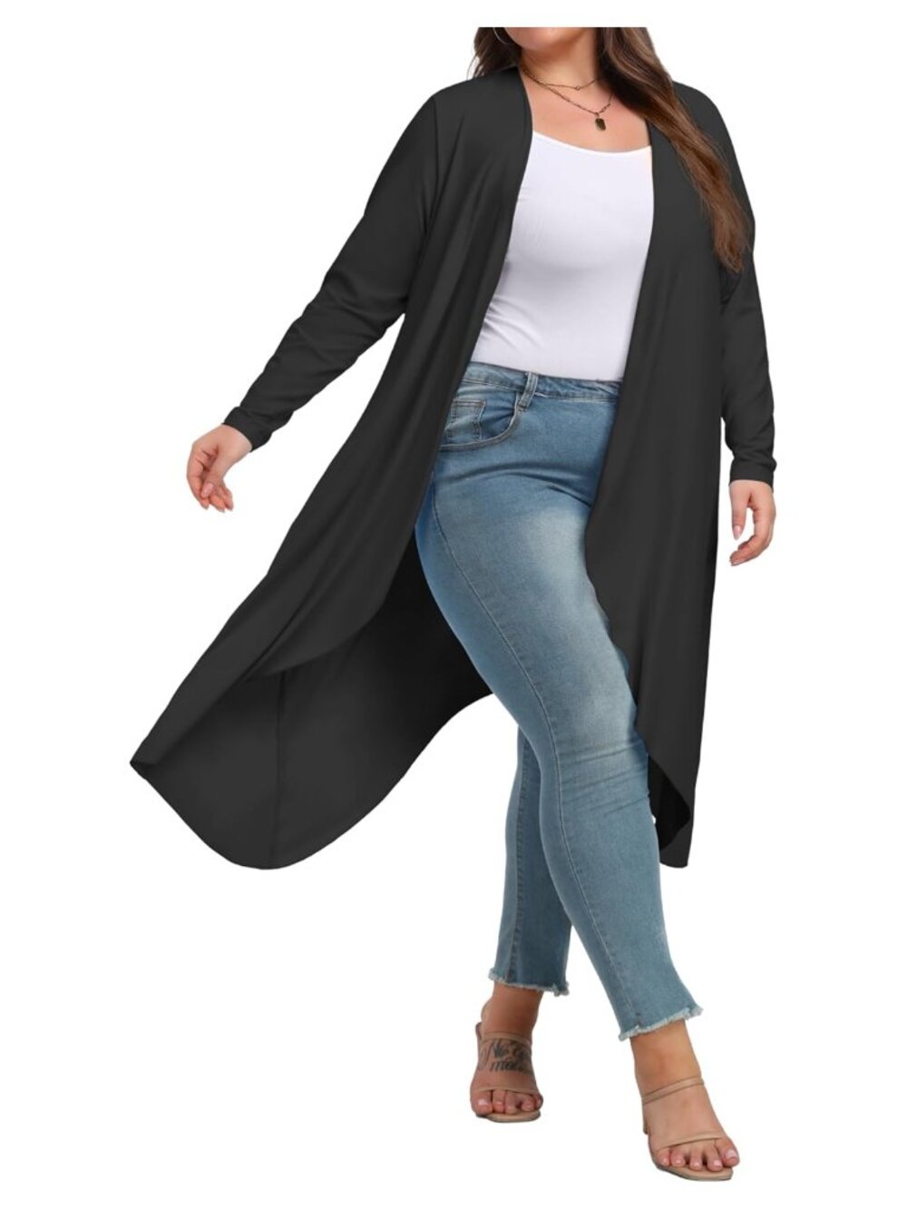 Plus Size Lightweight Duster Cardigan Long Sleeve Open Front High Low Hem